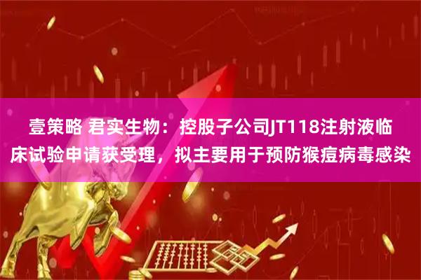 壹策略 君实生物：控股子公司JT118注射液临床试验申请获受理，拟主要用于预防猴痘病毒感染